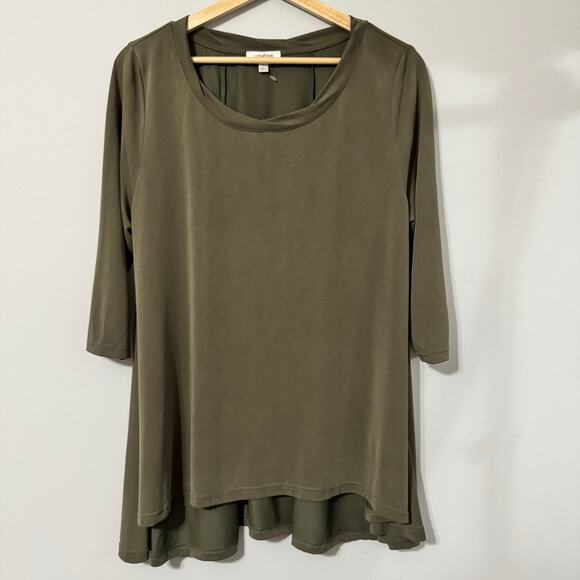 Umgee Top Size Small Tunic Army Green Longline Lagenlook Relaxed Stretch Modal - Picture 1 of 10